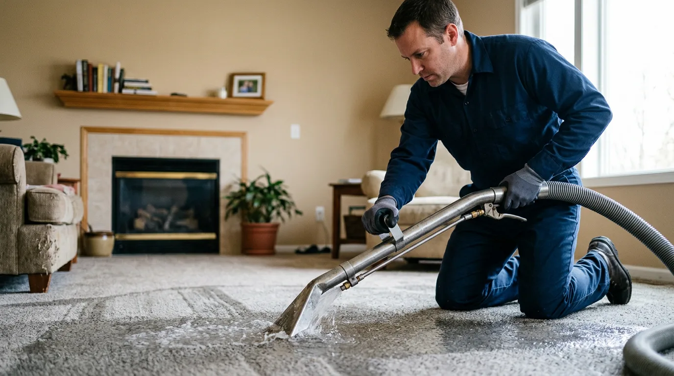 Water damage restoration technician working near Shellsburg, IA